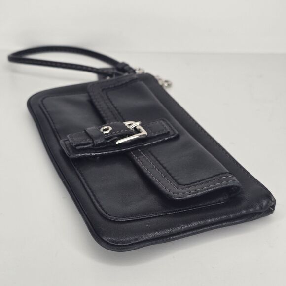 Coach Womens Single Strap Zip Top Pocket Front Wristlet Handbag Black Leather - Picture 5 of 8